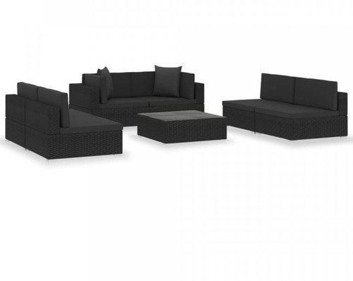 7-piece garden sofa with cushions black polyratan 47256 47256 - Garden Furniture - Main image