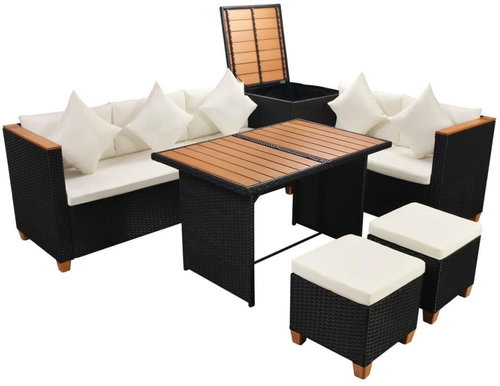 7-piece Garden Sofa with Cushions Polyrattan Black 43004 43004 - Garden Furniture - Main image