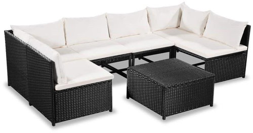 7-piece garden sofa with cushions polyratt black 44191 44191 - Garden Furniture - Main image