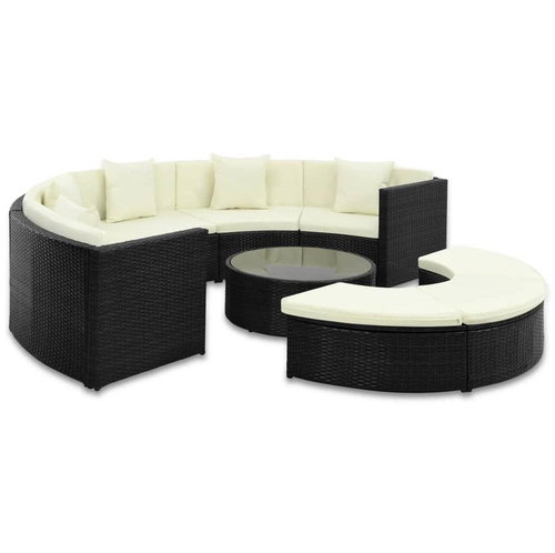 7-piece Garden Sofa with Cushions Polyrattan Black 44486 44486 - Garden Furniture - Main image