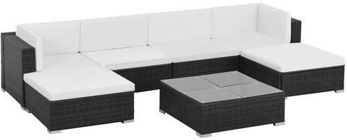 7-piece garden sofa with cushions polyratt black 44596 44596 - Garden Furniture - Main image