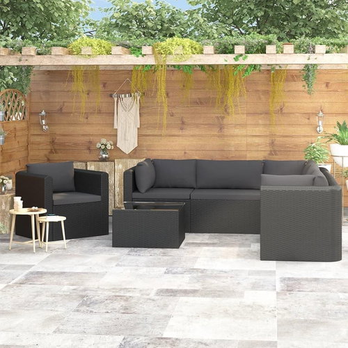 7-piece Garden Sofa with Cushions Polyrattan Black 46552 46552 - Garden Furniture - Main image
