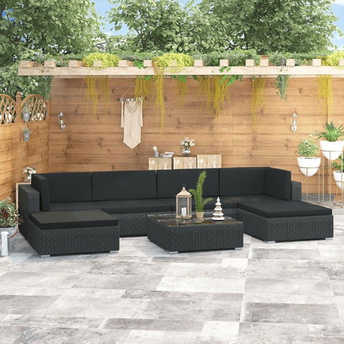 7-piece garden sofa with cushions polyratt black 47255 47255 - Garden Furniture - Main image