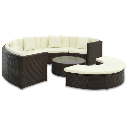 7-Piece Garden Set With Cushions Polyrattan Brown 44485 44485 - Garden Furniture - Main image