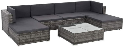 7-piece garden sofa with cushions polyrattan gray 44598 44598 - Garden Furniture - Main image