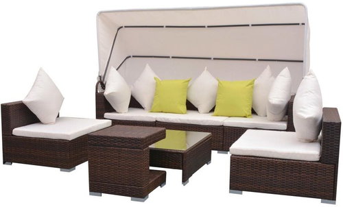 7-piece Garden Sofa Set with Roof Polyrattan Brown 42749 42749 - Garden Furniture - Main image