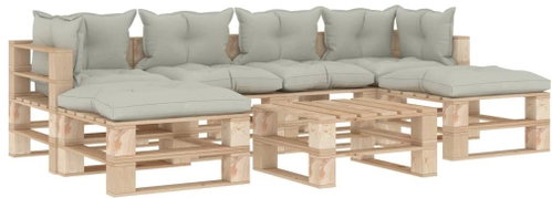7-piece garden sofa made of pallets + beige wood cushions 3052291 3052291 - Garden Furniture - Main image