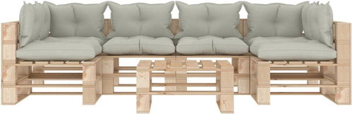 7-piece garden sofa made of pallets + beige wood cushions 3052292 3052292 - Garden Furniture - Main image