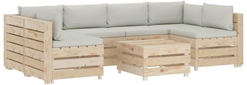 7-piece Garden Sofa made of Pallets + Beige Cushions Wood 3051815 3051815 - Garden Furniture - Main image