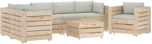 7-Piece Garden Pallet Sofa Set + Beige Cushions Wood 3051821 3051821 - Garden Furniture - Main image