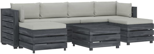 7-piece garden sofa made of pallets + beige wood cushions 3052090 3052090 - Garden Furniture - Main image