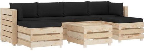 7-piece garden sofa made of pallets + black cushions wood 3051745 3051745 - Garden Furniture - Main image