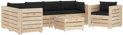 7-piece Garden Sofa made of Pallets + Black Cushions Wood 3051752 3051752 - Garden Furniture - Main image
