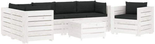 7-piece Garden Sofa made of Pallets + Black Cushions Wood 3051890 3051890 - Garden Furniture - Main image