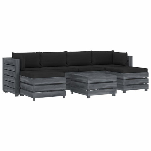 7-piece garden sofa made of pallets + black cushions wood 3052021 3052021 - Garden Furniture - Main image