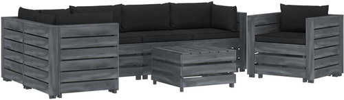 7-piece Garden Sofa made of Pallets + Black Cushions Wood 3052028 3052028 - Garden Furniture - Main image