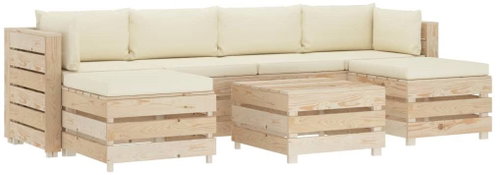 7-piece garden sofa made of pallets + cream pillows wood 3051837 3051837 - Garden Furniture - Main image