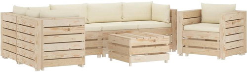7-piece Garden Sofa Set from Pallets + Cream Pillows Wood 3051844 3051844 - Garden Furniture - Main image