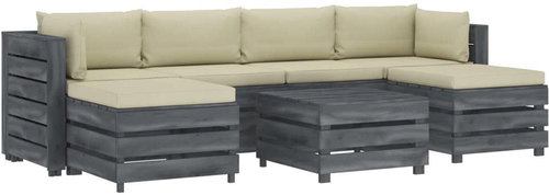7-piece garden sofa set from pallets + cream pillows wood 3052113 3052113 - Garden Furniture - Main image