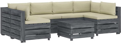7-Piece Garden Pallet Sofa Set + Cream Cushions Wood 3052114 3052114 - Garden Furniture - Main image
