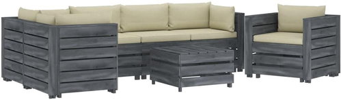 7-piece Garden Sofa made of Pallets + Cream Pillows Wood 3052120 3052120 - Garden Furniture - Main image