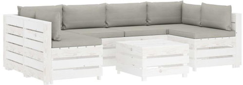 7-piece Garden Sofa Set made of Pallets + Taupe Pillows Wood 3051930 3051930 - Garden Furniture - Main image