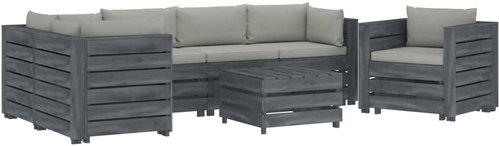 7-piece Garden Sofa made of Pallets + Taupe Pillows Wood 3052074 3052074 - Garden Furniture - Main image