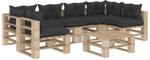 7-piece Garden Sofa Set of Pallets Black Cushion Wood 3052220 3052220 - Garden Furniture - Main image