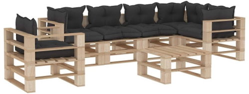 7-piece Garden Sofa Set made of Pallets Black Pillows Wood 3052227 3052227 - Garden Furniture - Main image