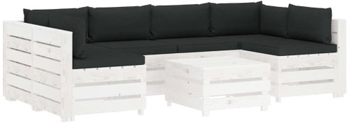 7-piece Garden Sofa Set of Pallets with Cushion Black Wood 3051884 3051884 - Garden Furniture - Main image