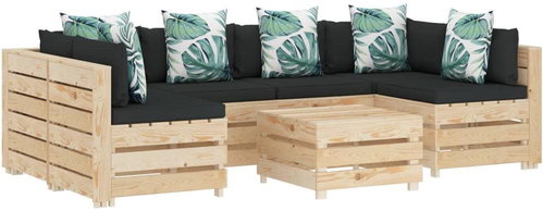 7-piece Garden Sofa Set of Pallets Flowered Cushion Wood 3051861 3051861 - Garden Furniture - Main image