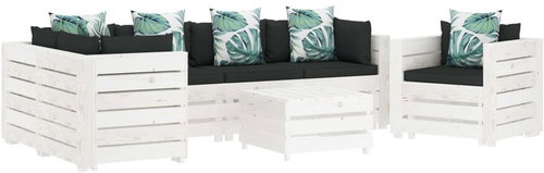 7-piece Garden Sofa made of Pallets Flowered Cushion, Wood 3052005 3052005 - Garden Furniture - Main image