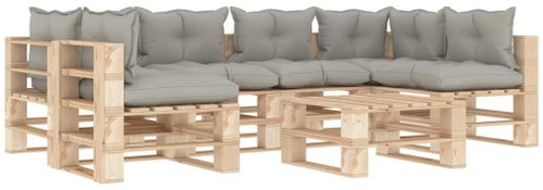 7-piece Garden Sofa made of Pallets with Taupe Cushions Wood 3052268 3052268 - Garden Furniture - Main image