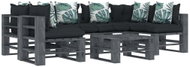 7-piece Garden Set made of Pallets + Angled and Flowery Cushions - Garden Furniture