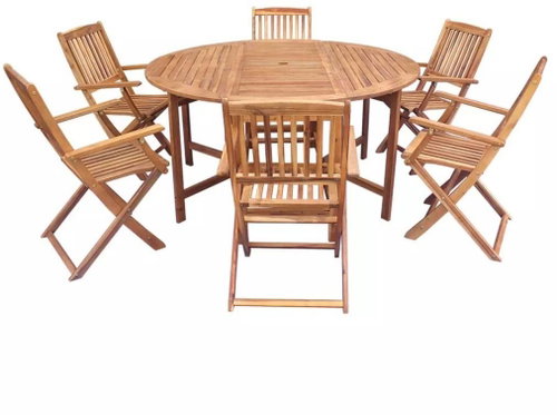7-piece folding garden dining set solid acacia wood 42534 42534 - Garden Furniture - Main image