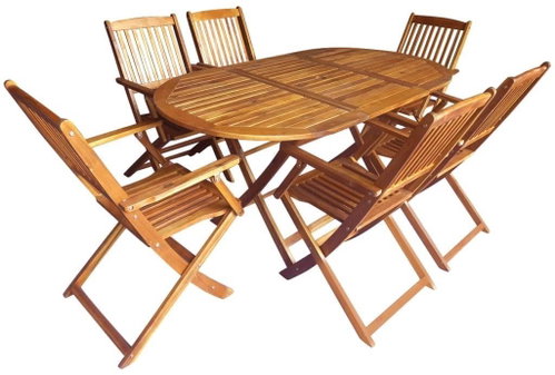 7-piece folding garden dining set solid acacia wood 44057 44057 - Garden Furniture - Main image