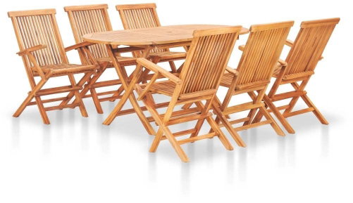 7-piece folding garden dining set solid teak wood 48999 48999 - Garden Furniture - Main image