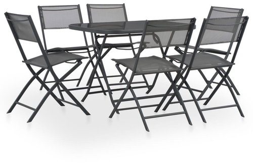 7-piece folding garden dining set steel and textile gray 44713 44713 - Garden Furniture - Main image