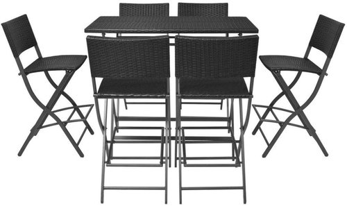 7-piece folding garden dining set steel polyrattan black 42878 42878 - Garden Furniture - Main image