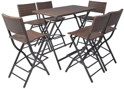 7-piece folding garden dining set steel polyrattan brown 42877 42877 - Garden Furniture - Main image