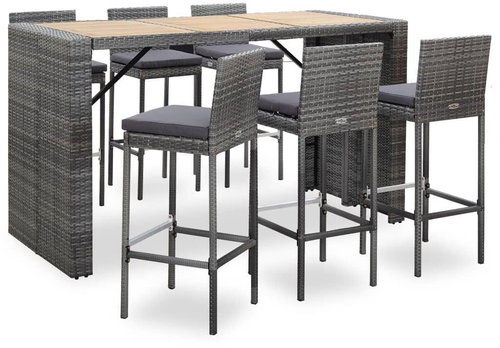 7-piece garden bar set with gray polyrattan cushions 49563 49563 - Garden Furniture - Main image