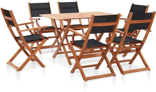 7-piece garden dining set black solid eucalyptus wood 278910 278910 - Garden Furniture - Main image