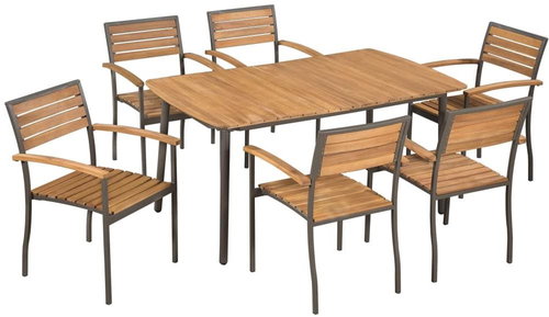 7-piece garden dining set solid acacia wood and steel 44231 44231 - Garden Furniture - Main image