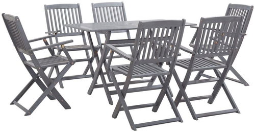 7-piece garden dining set solid acacia wood gray 278922 278922 - Garden Furniture - Main image