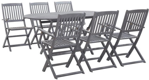 7-piece garden dining set solid acacia wood gray 278923 278923 - Garden Furniture - Main image