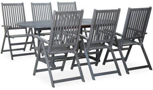 7-piece garden dining set solid acacia wood gray 47278 47278 - Garden Furniture - Main image