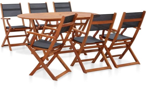 7-piece garden dining set solid eucalyptus and textile 278913 278913 - Garden Furniture - Main image