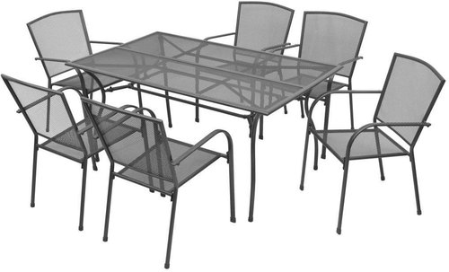 7-piece garden dining set steel anthracite 42708 42708 - Garden Furniture - Main image