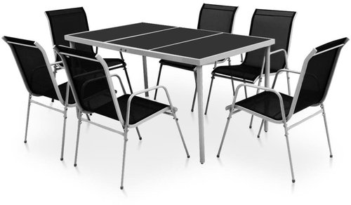7-piece garden dining set steel black 43303 43303 - Garden Furniture - Main image