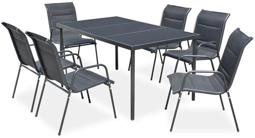 7-piece garden dining set steel black 43309 43309 - Garden Furniture - Main image